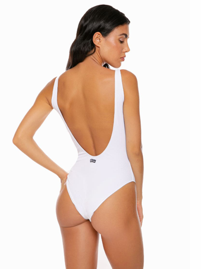Mc2 Saint Barth White Ribbed One Piece Swimsuit In White