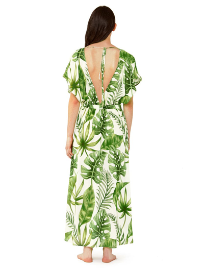 Mc2 Saint Barth Tropical Leaves Print Long Dress In White