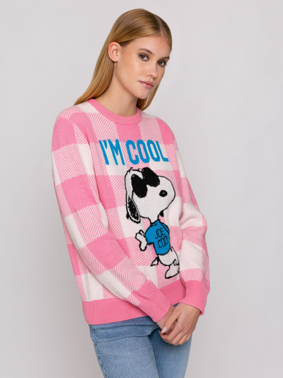 Mc2 Saint Barth Snoopy Im Cool Print Woman Sweater Peanuts Special Edition In Pink
