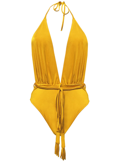 Mc2 Saint Barth Shiny Mustard One Piece In Yellow