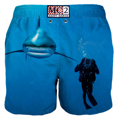 Mc2 Saint Barth Scuba Photographic Print Swim Shorts - National Geographic© Special Edition In Blue