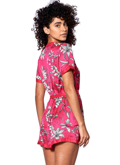 Mc2 Saint Barth Red Short Jumpsuit With White Flower Print In Red