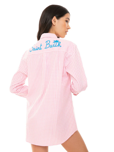 Shop Mc2 Saint Barth Pink Gingham Shirt With Saint Barth Embroidery