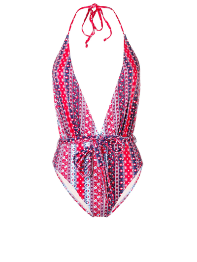 Mc2 Saint Barth One Piece Gipsy Print In Blue