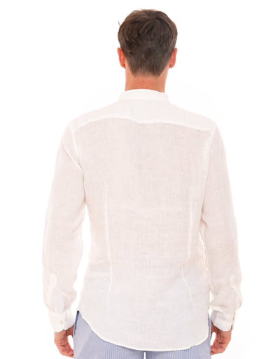 Mc2 Saint Barth Off White Embroidered Man Linen Shirt In White