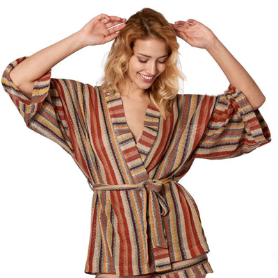 Shop Mc2 Saint Barth Navajo Style Knitted Kimono In Brown