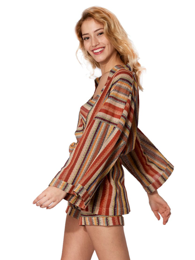 Mc2 Saint Barth Navajo Style Knitted Kimono In Brown