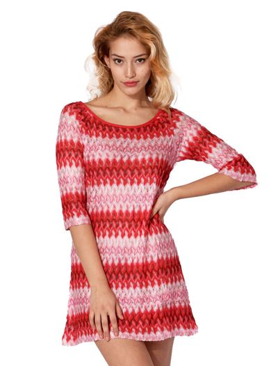Shop Mc2 Saint Barth Multicolor Red Knitted Mini Dress