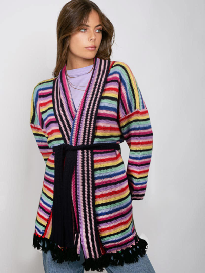 Shop Mc2 Saint Barth Multicolor Crochet Coat With Belt