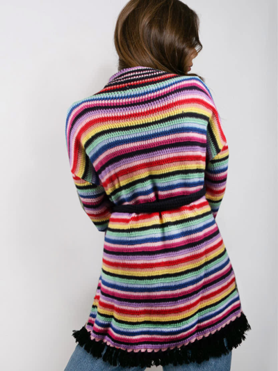 Mc2 Saint Barth Multicolor Crochet Coat With Belt In Multicolor