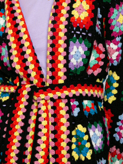 Mc2 Saint Barth Multicolor Crochet Coat With Belt In Black
