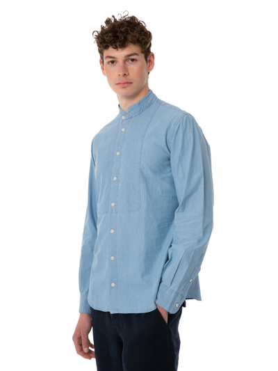 Shop Mc2 Saint Barth Man Light Blue Denim Linen Shirt
