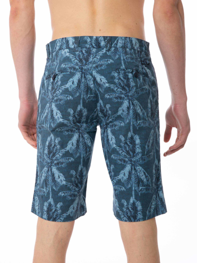 Mc2 Saint Barth Man Cotton Bermuda With Palm Print In Blue
