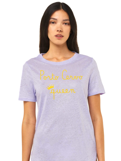 Shop Mc2 Saint Barth Linen T-shirt With Porto Cervo Queen Embroidery In Purple