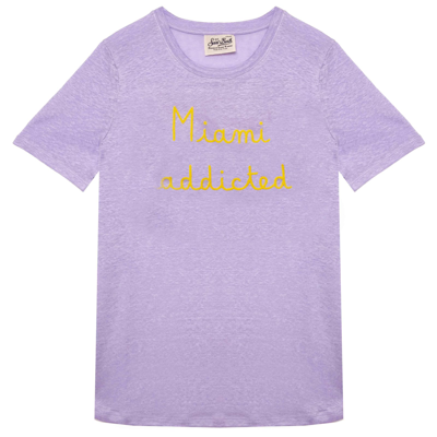 Shop Mc2 Saint Barth Linen T-shirt With Miami Addicted Embroidery In Purple