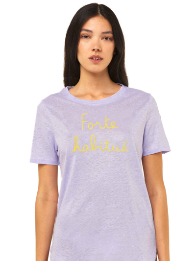 Shop Mc2 Saint Barth Linen T-shirt With Forte Habituè Embroidery In Purple
