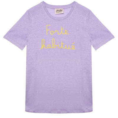 Mc2 Saint Barth Linen T-shirt With Porto Cervo Queen Embroidery In Purple