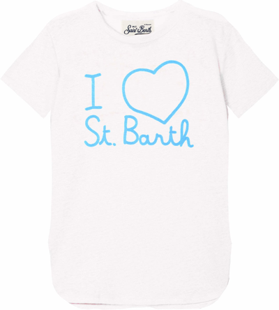 Shop Mc2 Saint Barth Linen T-shirt With Love St. Barth Embroidery In White