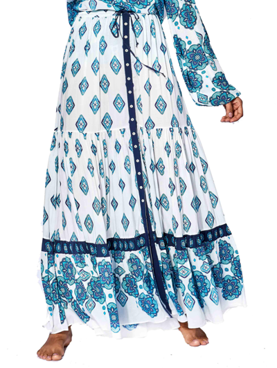 Shop Mc2 Saint Barth Light Blue Flower Gipsy Print Long Skirt In White