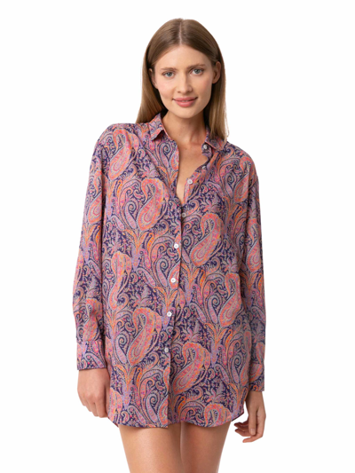 Shop Mc2 Saint Barth Brigitte Cotton Shirt With Liberty Flower Print Made With Liberty Fabric In Multicolor