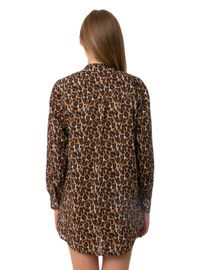 Mc2 Saint Barth Leopard Print Cotton Shirt With Embroidery In Brown