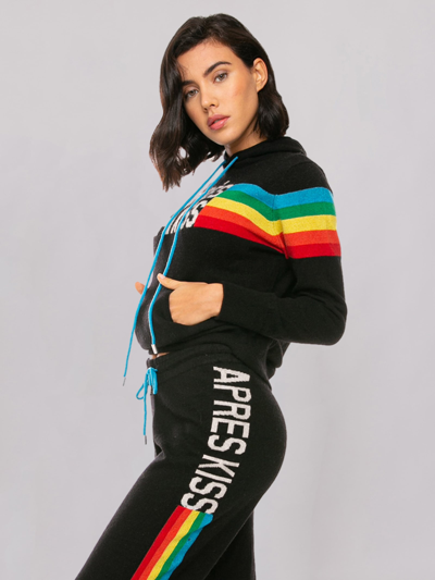 Mc2 Saint Barth Knitted Sweatshirt With Rainbow Intarsia In Black