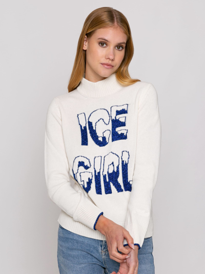 Mc2 Saint Barth Half Turtleneck Sweater Ice Girl Lurex Graphic In White