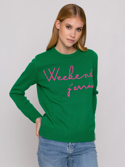 Mc2 Saint Barth Green Sweater Weekend Jarrive Fluo Pink Embroidery In Green