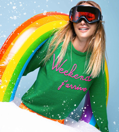 Mc2 Saint Barth Green Sweater Weekend Jarrive Fluo Pink Embroidery In Green
