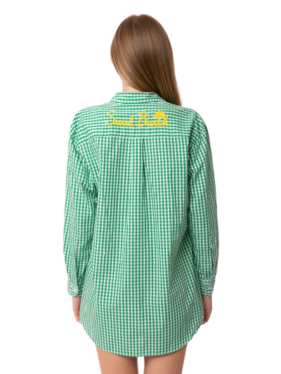 Mc2 Saint Barth Green Gingham Cotton Shirt With Embroidery In Green