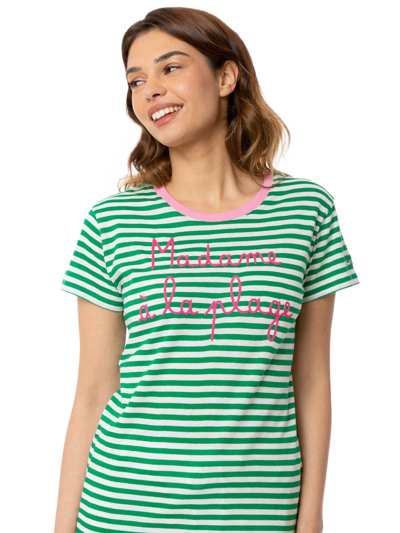 Mc2 Saint Barth Green Cotton T-shirt With Madame À La Plage Embroidery In Green
