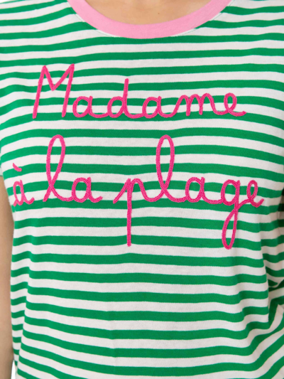 Mc2 Saint Barth Green Cotton T-shirt With Madame À La Plage Embroidery In Green