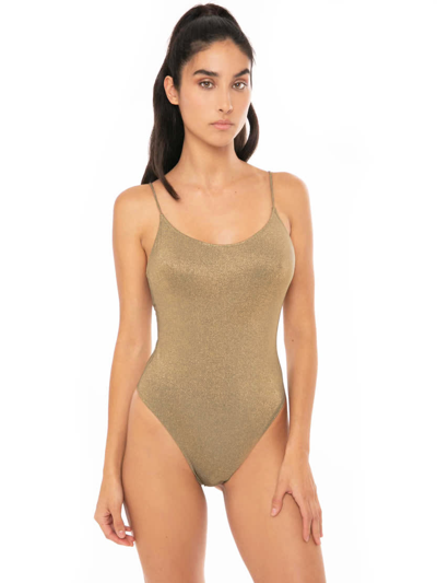 Shop Mc2 Saint Barth Gold One Piece Swimsuit In Brown
