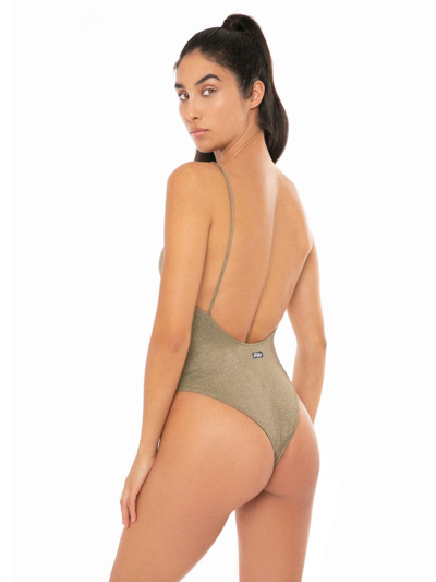 Shop Mc2 Saint Barth Gold One Piece Swimsuit In Brown