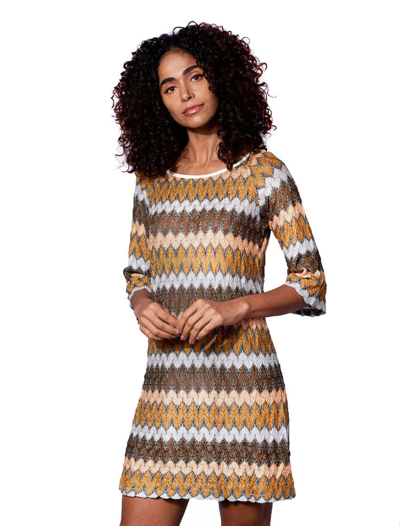 Mc2 Saint Barth Gold Knitted Mini Dress In Brown