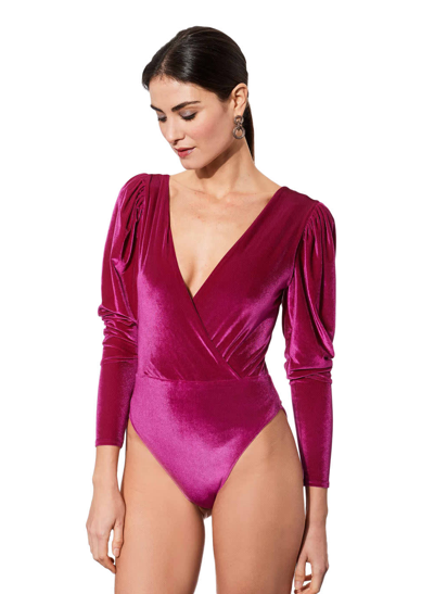 Shop Mc2 Saint Barth Fucsia Velvet Bodywear / One Piece Swimsuit In Pink