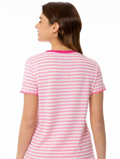 Mc2 Saint Barth Fucsia Striped Cotton T-shirt With St. Barth Embroidery In Pink