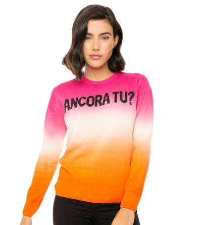 Mc2 Saint Barth Fucsia And Orange Degradé Woman Sweater Ancora Tu Writing In Pink