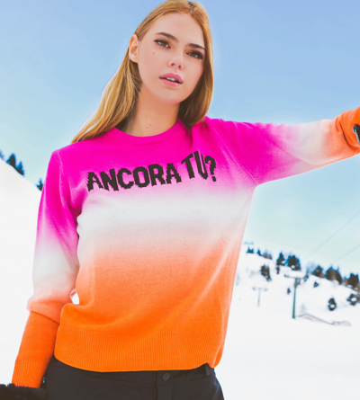 Mc2 Saint Barth Fucsia And Orange Degradé Woman Sweater Ancora Tu Writing In Pink