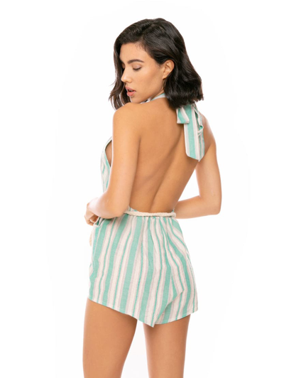 Mc2 Saint Barth Cotton Striped Short Jumpsuit In Green