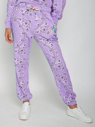 Shop Mc2 Saint Barth Cotton Bandanna Joggers With Saint Barth Embroidery In Purple