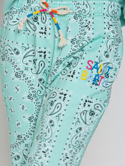 Mc2 Saint Barth Cotton Bandanna Joggers With Saint Barth Embroidery In Green