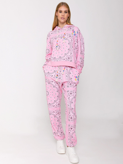 Mc2 Saint Barth Cotton Bandanna Joggers With Saint Barth Embroidery In Pink