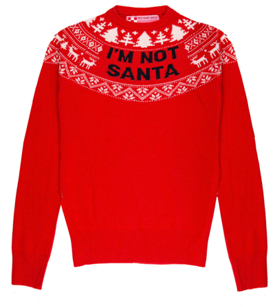 Shop Mc2 Saint Barth Christmas Red Woman Sweater Im Not Santa Blue Print - Xmas Collection