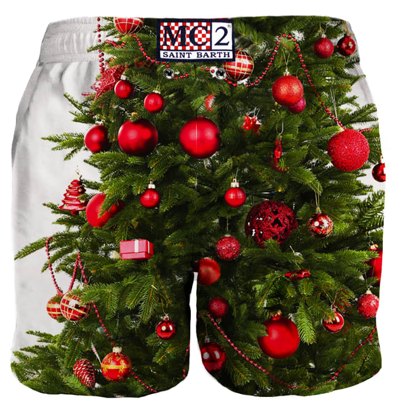 Mc2 Saint Barth Christmas Tree Photographic Print Swimshorts In Multicolor