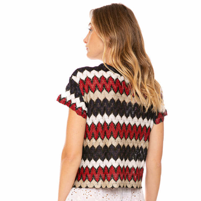 Mc2 Saint Barth Burgundy Chevron Knitted Top In Red
