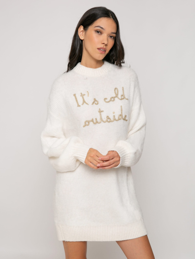 Shop Mc2 Saint Barth Brushed Knit Dress With Its Cold Outside Embroidery In White