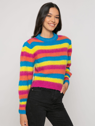 Mc2 Saint Barth Brushed Knit Striped Sweater With Puff Sleeves In Pink
