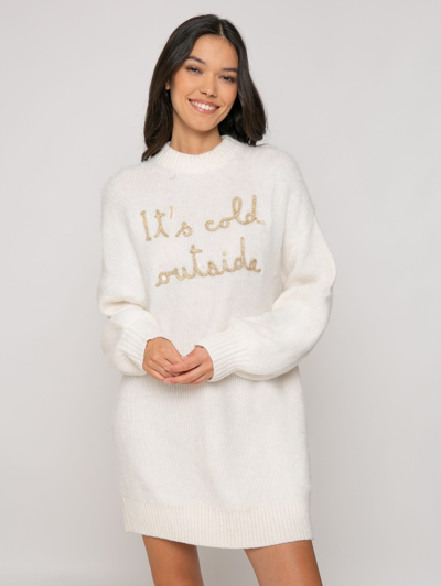 Mc2 Saint Barth Brushed Knit Dress With Its Cold Outside Embroidery In White