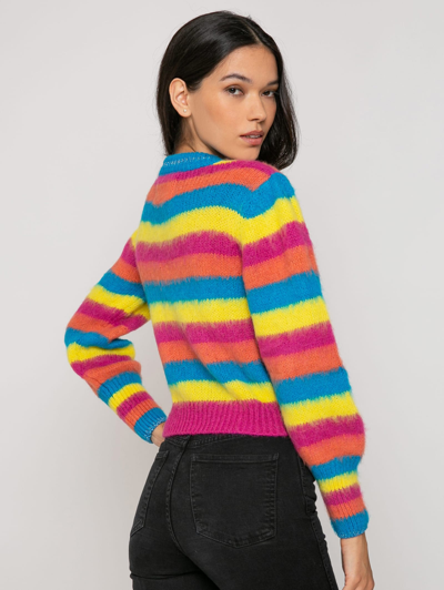 Mc2 Saint Barth Brushed Knit Striped Sweater With Puff Sleeves In Pink